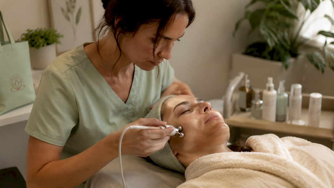 Skincare specialist performing facial toning treatment