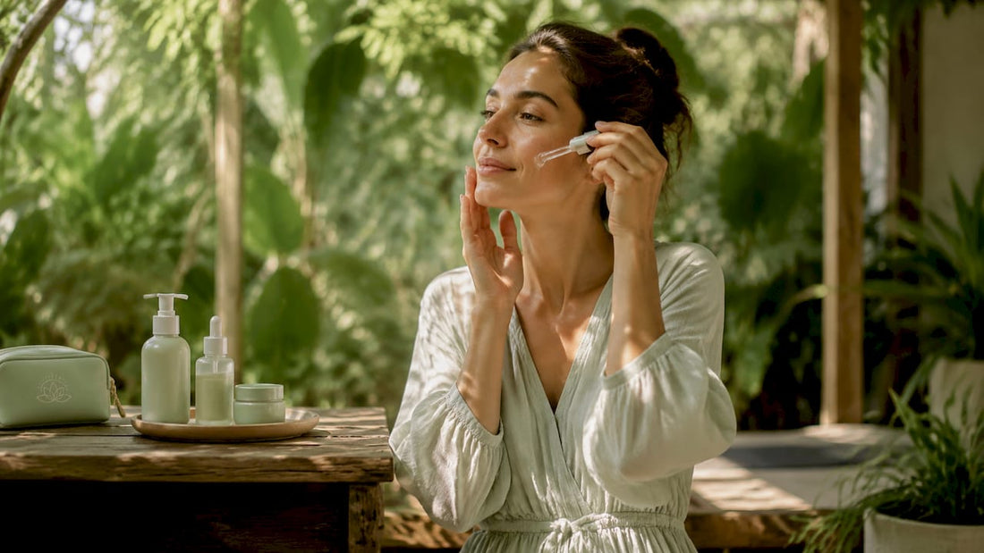 Woman applying serum post facial skincare