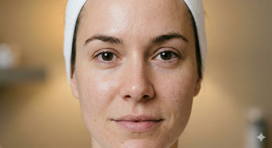 Woman with clean, prepped skin wearing a spa headband before a facial to minimize the look of large pores in Fort Myers