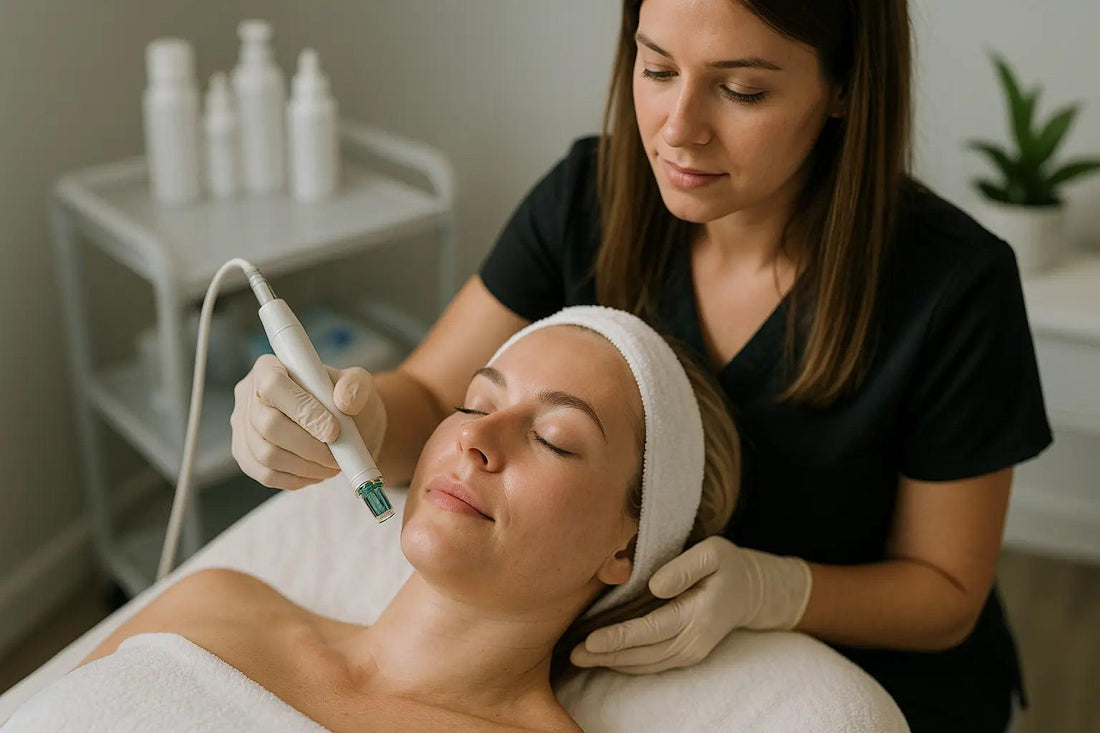 Licensed esthetician performing a professional facial on a client at Lumina Skin Sanctuary in Fort Myers, FL
