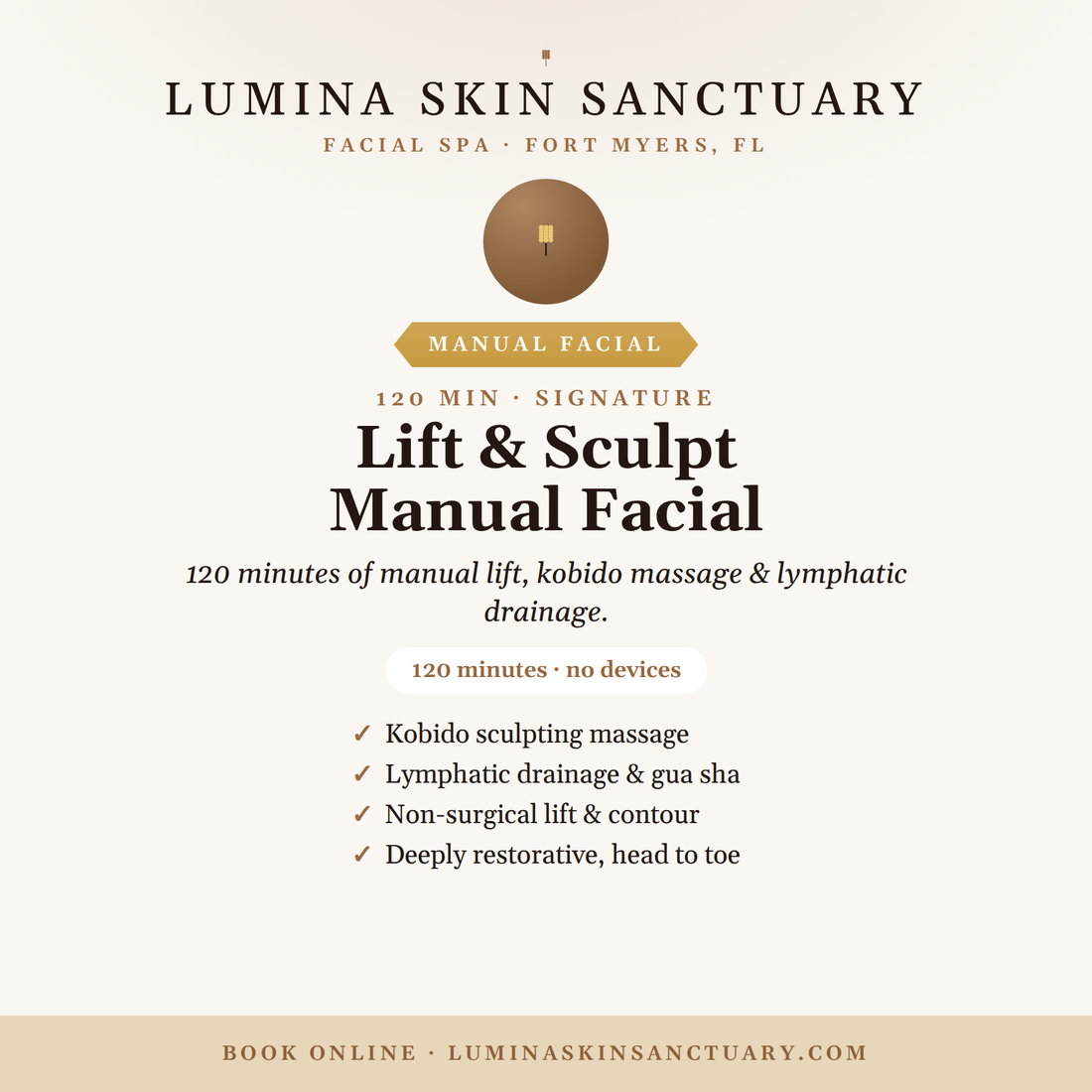 Manual facial lift and sculpt (Kobido) at Lumina Skin Sanctuary in Fort Myers