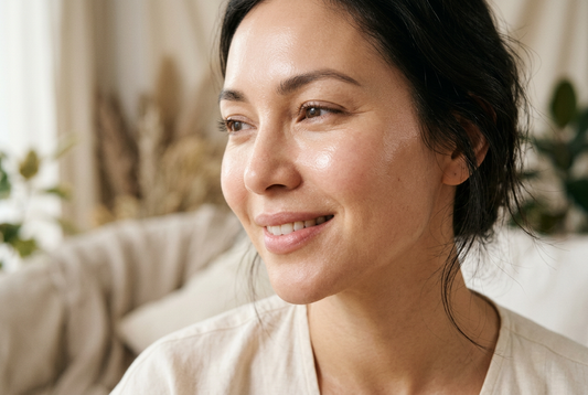 Woman with fresh, dewy skin after a facial