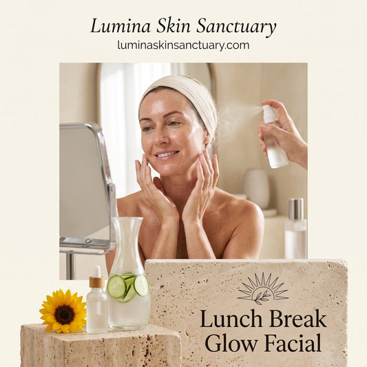 Esthetician performing the 30-minute Lunch Break Glow Facial on a client at Lumina Skin Sanctuary in Fort Myers, FL