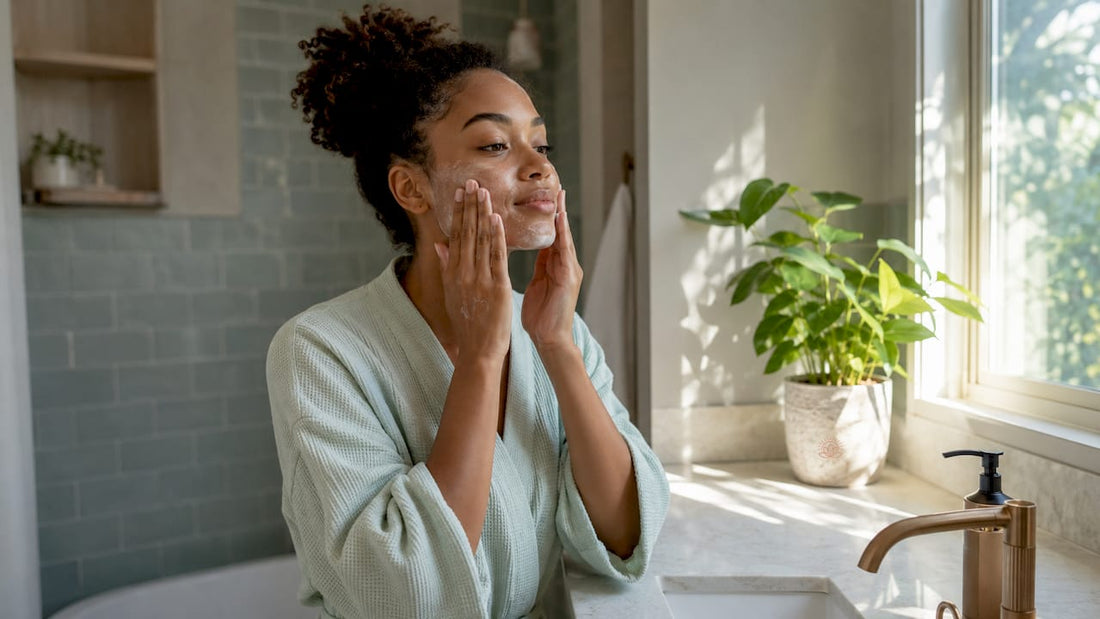 Young woman doing an at-home double cleanse before bed in Fort Myers, a nightly step estheticians recommend between facials