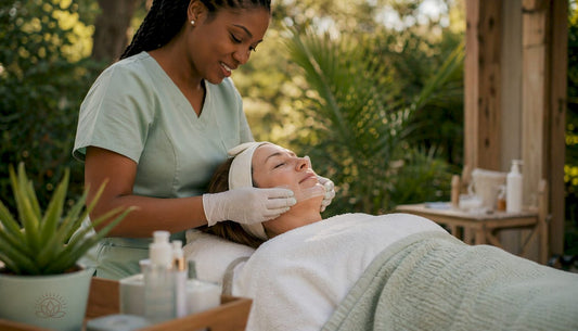Esthetician performing a hands-on sculpting facial at Lumina Skin Sanctuary in Fort Myers, Florida