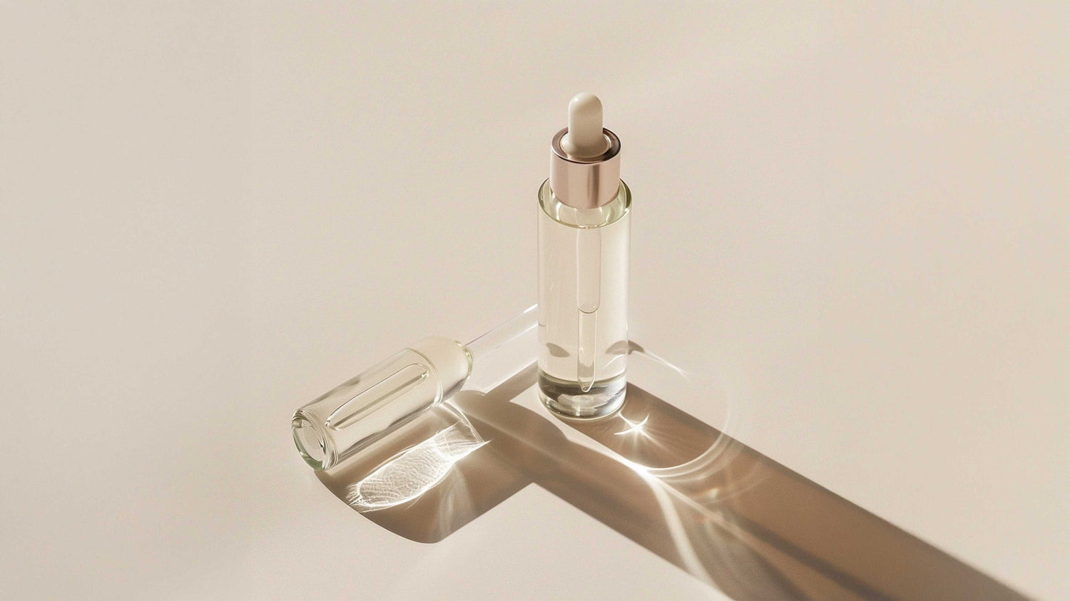 Clear glass dropper bottle with serum, clean skincare for Florida skin