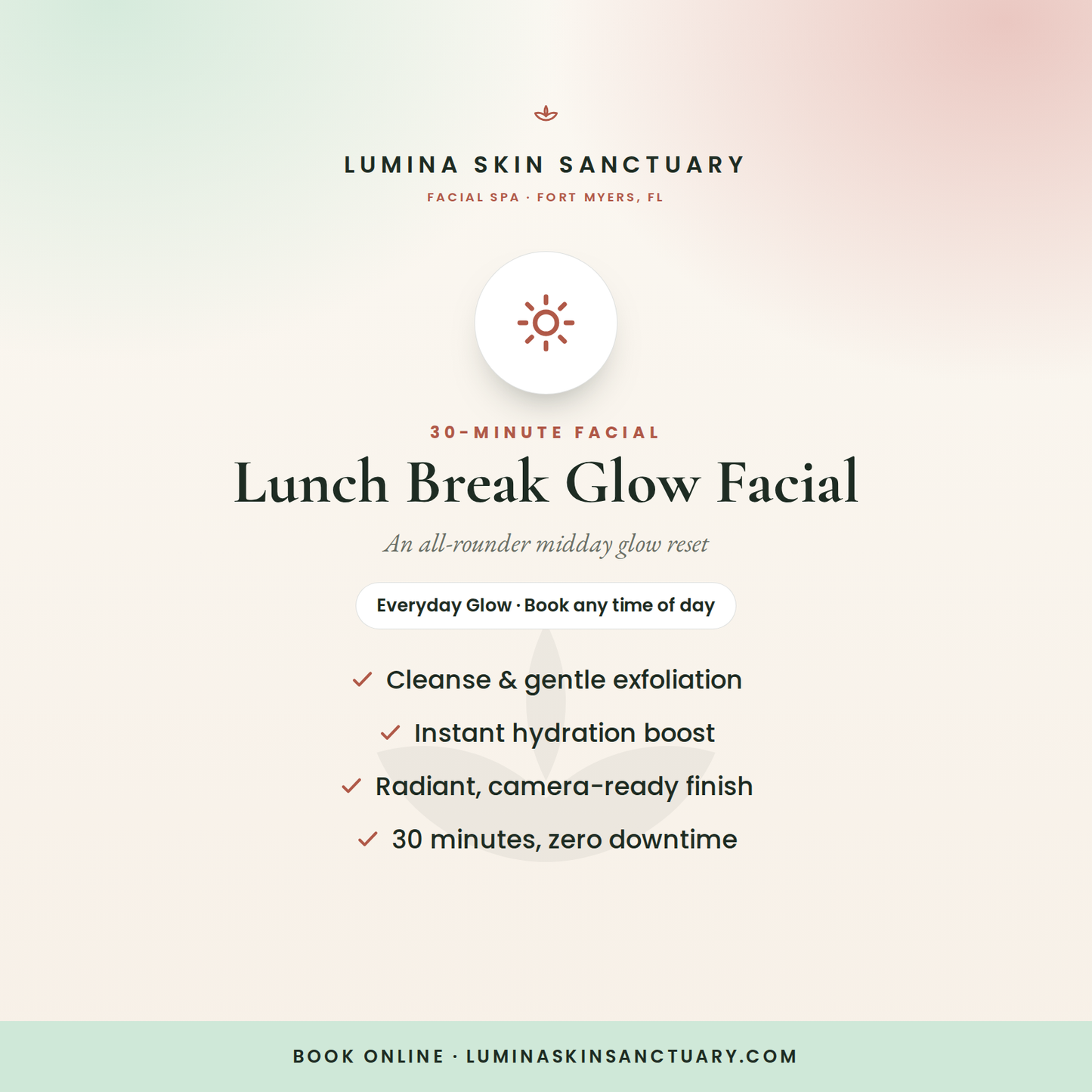 Lunch Break Glow Facial — 30-minute express facial in Fort Myers, FL | Lumina Skin Sanctuary