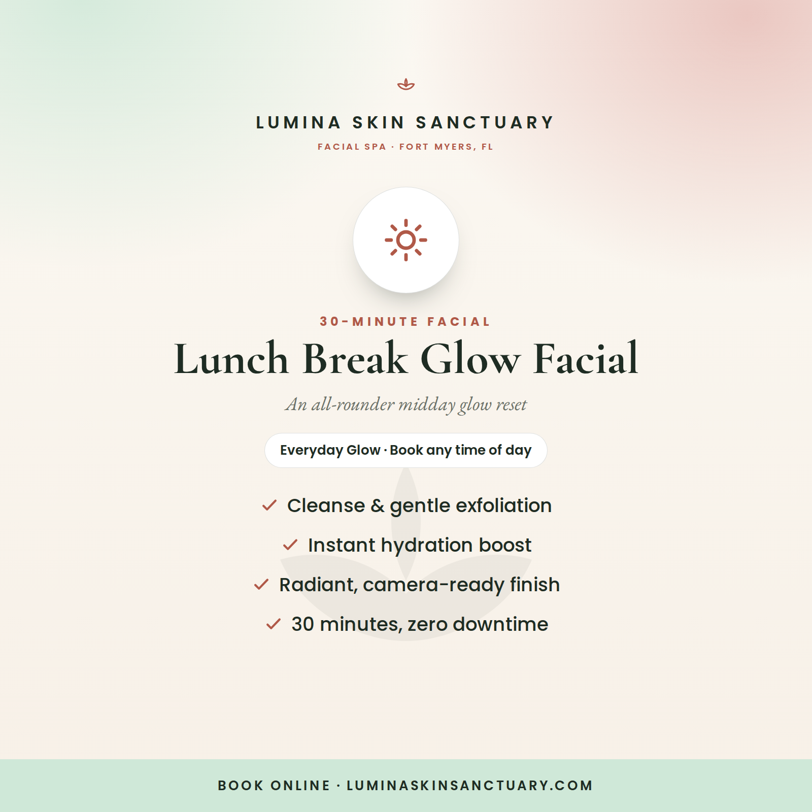 Lunch Break Glow Facial — 30-minute express facial in Fort Myers, FL | Lumina Skin Sanctuary