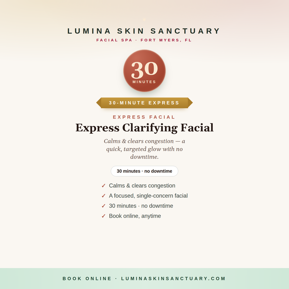 Express Clarifying Facial — 30-minute express facial, Lumina Skin Sanctuary, Fort Myers
